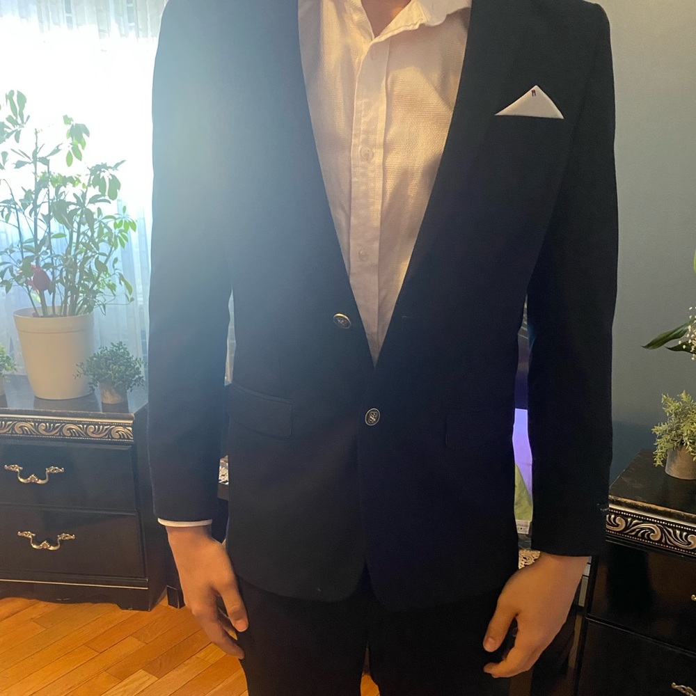 Tommy Hilfiger White Lined Suit Jacket with Red & Navy Logo Print